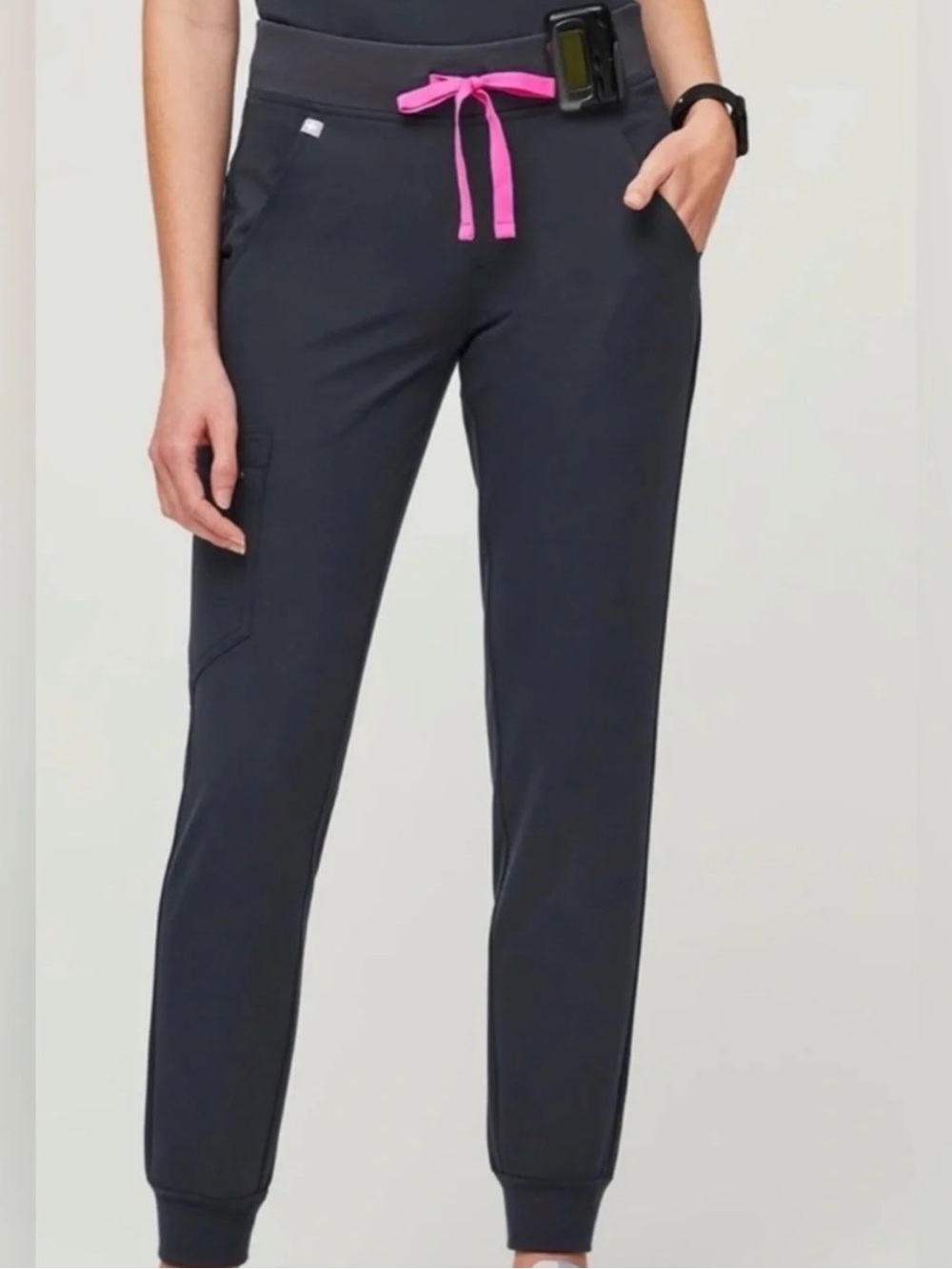 Figs Charcoal Track Joggers with Pink Drawstring Size S/T